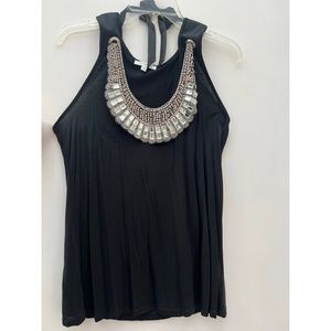 Boston Proper Black Tank Jeweled Rhinestone Beaded Detachable Bib Sleeveless Top